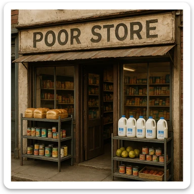 Convenience store named poor store and more sticker