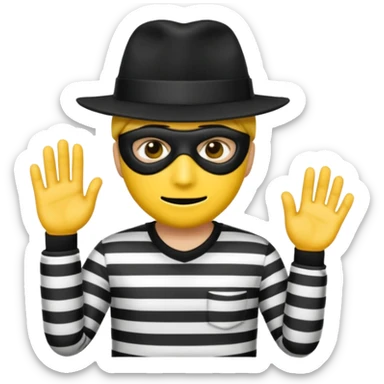 Make a robber emoji with yellow skin and white and black shirt with a mask thats black and make a hat on him sticker