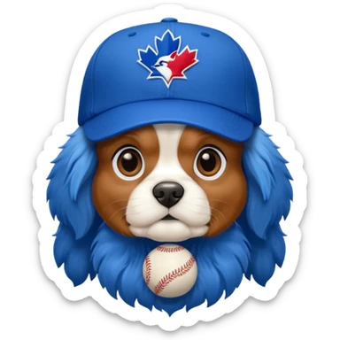 king charles cavalier wearing bluejays crown sticker