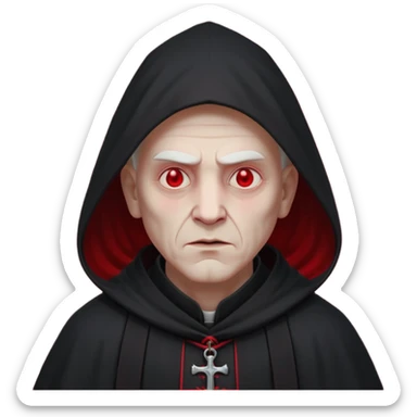 cursed village priest portrait, head and shoulders only, dark hooded robe, mysterious expression, subtle red accents, eerie glow, gothic village atmosphere, 3D cartoon, mobile game icon style, clean background, no text, no watermark

 sticker