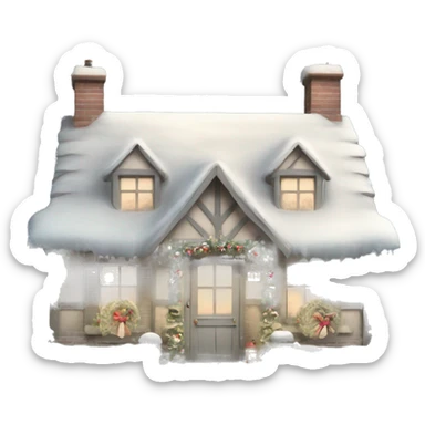Shabby chic style English Christmas cottage one story with snow sticker
