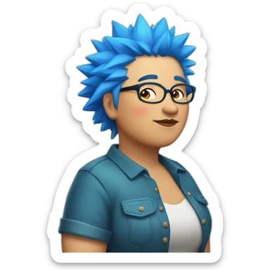 Older fat lesbian Chilean very short spiky bright blue hair sticker