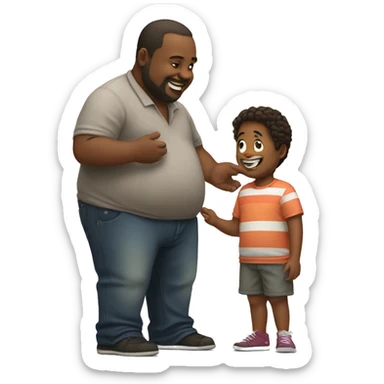 fat man gifting a child a mini version of himself sticker