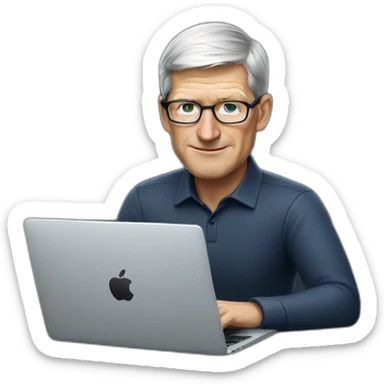Tim COOK with a laptop sticker