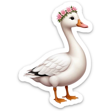 white goose with a pink flower crown standing sticker