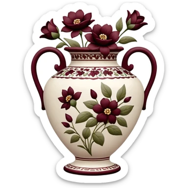 Vintage vase burgundy flowers sticker