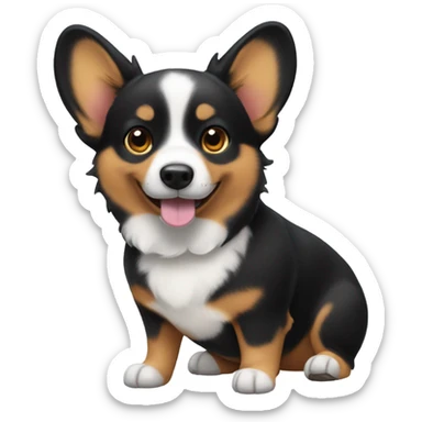 Black corgi with a cute small bow on its ear sticker