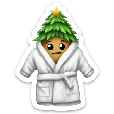 A Christmas tree wrapped up in a cozy bath robe sticker