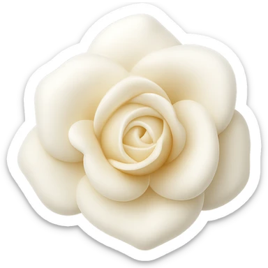 Create a 3D illustration of a white rose in the style of iOS Apple emoji, featuring volumetric petals, on a transparent square background. The style should mimic the look and feel of Apple emojis with detailed shading and smooth gradients. sticker