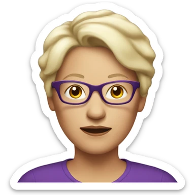 short blonde older female with short hair wearing a purple top and glasses sticker