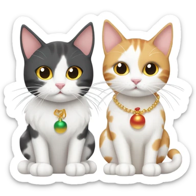 mysterious calico cat and white tabby cat words happy new year  sticker