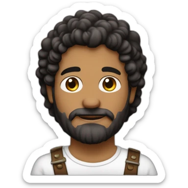 Chico con barba negra de piel blanca, pelo castaño recogido con un moño arriba y los lado rapados, percusionista sticker