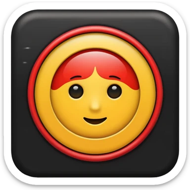 Rectangular shape with half black on the top half red on the bottom tiny yellow circle in the middle sticker