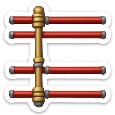 Un bâton en métal rouge, deux sections sont dorées et texturées. sticker