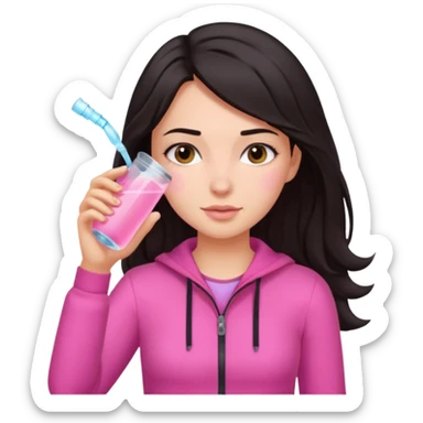 Emoji de menina de cabelos escuros hidratando o cabelo com roupas rosa sticker