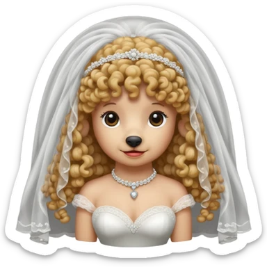 poodle in white veil of bride sticker