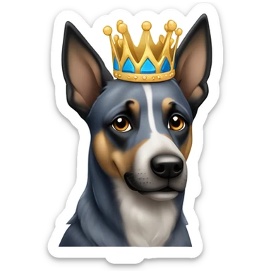 A malinois dark blue merle color with a crown on his head sticker