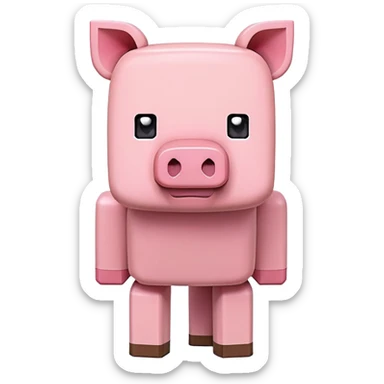 Minecraft pig, full body, pink blocky animal with square head and square body sticker