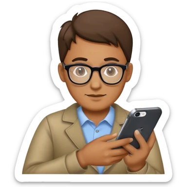 Hombre con lentes de leer, computador y iPhone sticker