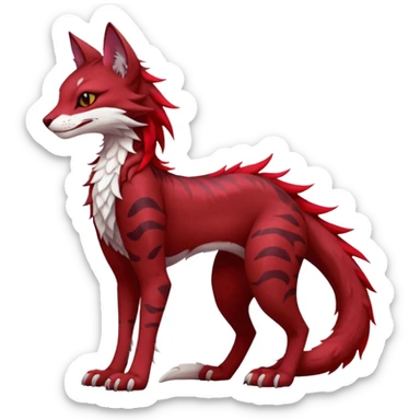 Kawaii dark-brown and crimson-red beautiful pretty elegant divine edgy fantasy feline-vernid-sergal-fursona animal creature with a tufted tail full body with intricate markings  sticker