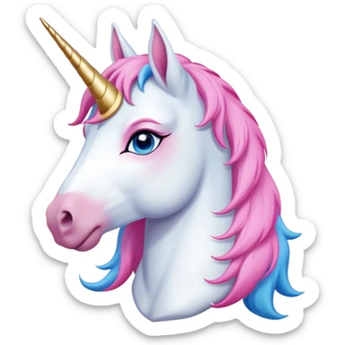 head of an anthropomorphised female unicorn horse, relaxed pose sticker