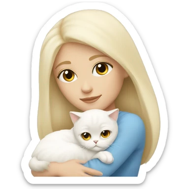 Blonde girl snuggling white Persian cat sticker