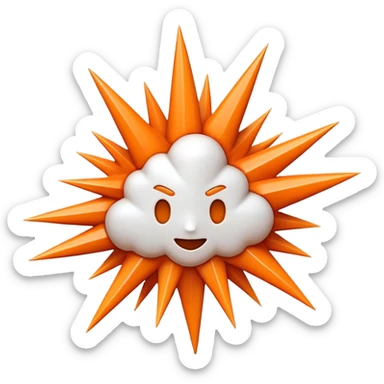 iOS-style 3D emoji: abstract jagged burst with sharp spikes, bright white center fading to soft orange, subtle shadows and glossy highlights, conveying sudden impact; no faces, no text, no yellow emoji faces sticker