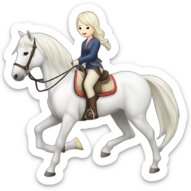 white horse riding japanese girl sticker