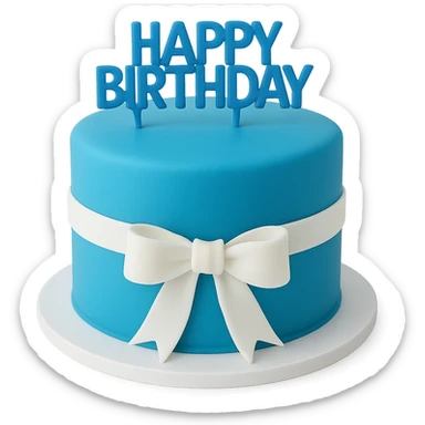 blue birthday cake with white ribbons, remove background sticker