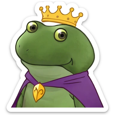 bufo the king wearing a purple cape and gold crown sticker