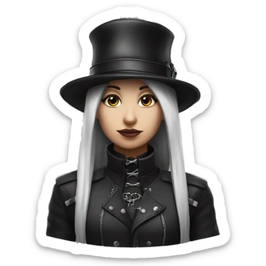 A black leather hat with a gothic and edgy style, featuring two tall sticker