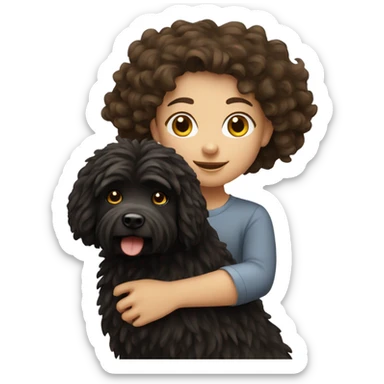 A brown hair girl playing whit her black puli dog sticker