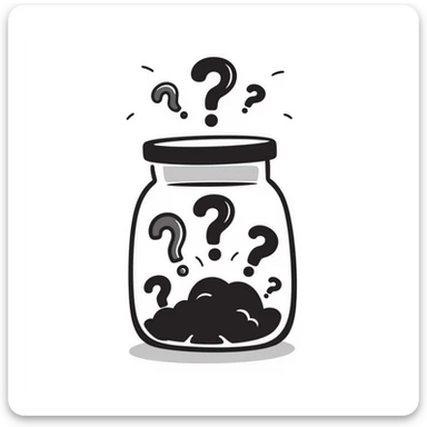glass jar filled with question marks, hand-drawn doodle style sticker