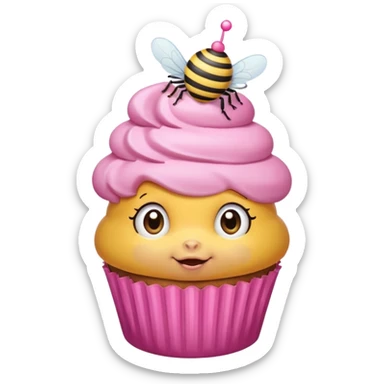 a Bee with pink Birthday Hat, Embarrassed bee with cupcake sticker