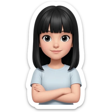 girl with straight black hair and bangs arms crossed sticker