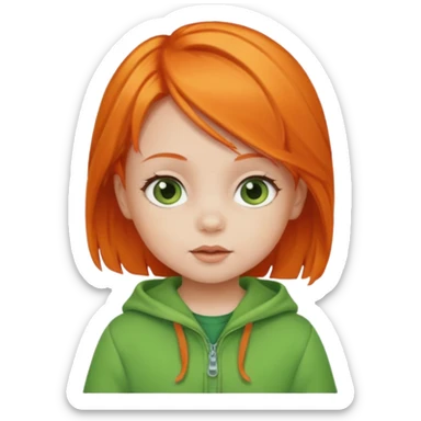 orange hair girl baby green outfit sticker