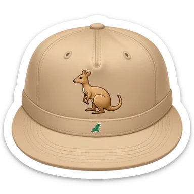 Single beige Kangol 504 flat cap with the iconic Kangol kangaroo logo visible on the side, iOS emoji style, light tan color sticker