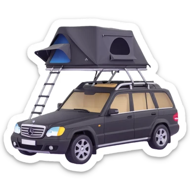 black Mercedes-Benz car with roof tent sticker