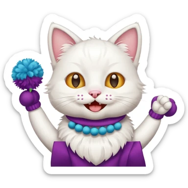 cheerleading white cat with pom pom sticker