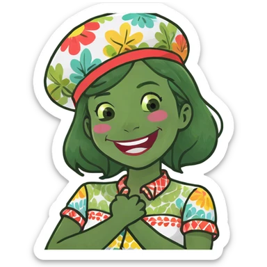 Girl crossing arms around throat laughing sticker