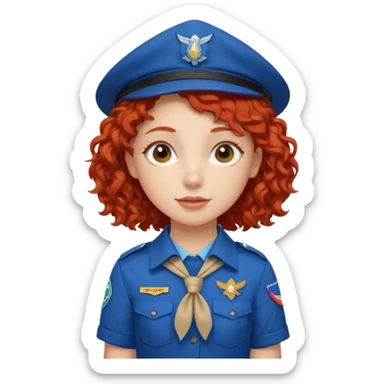 scout girl with blue scout uniform, red curly haired sticker