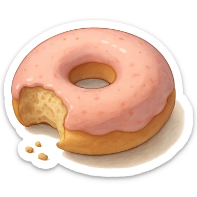 Bitten donut in Ghibli style, detailed, soft colors, with no background sticker
