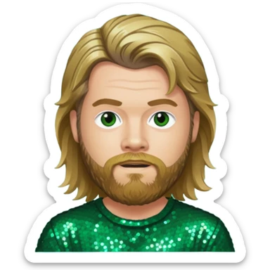 Ryan Dunn from Jackass with long dark blonde hair, dark green sequin outfit sticker