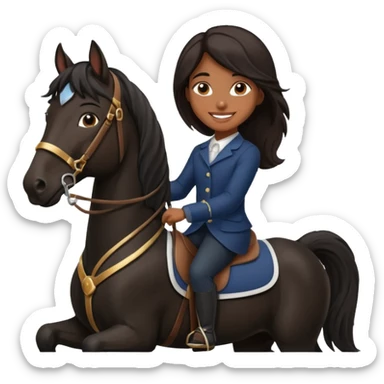 Brown girl on black shire horse  sticker