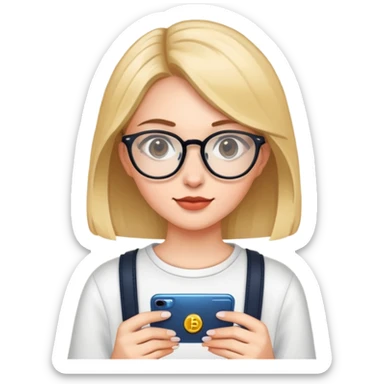 A girls with glasses holding crypto  sticker