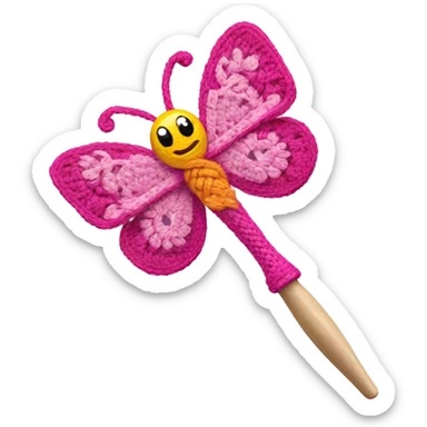 Mariposa hold pink crochet hook sticker