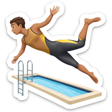 A diver mid-air after jumping off a diving pool,  Below him, a pool labeled "Confidence". A subtle 5-4-3-2-1 on the diving board shows they took the leap despite fear. sticker