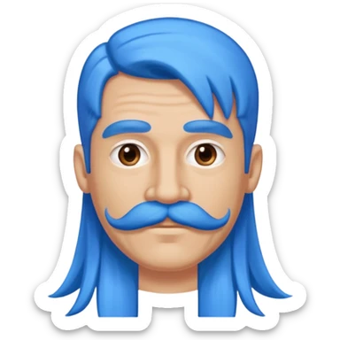 man with very long straight blue hair pink big mustache  sticker