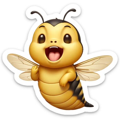 Cinematic Adorable Yawning Wasp Portrait Emoji, Head tilted slightly with a dramatic, wide-open yawn, showcasing a tiny, streamlined body with gently drooping wings and sleepy, half-closed eyes, Simplified yet irresistibly cute features, highly detailed, glowing with a soft, cozy glow, high shine, relaxed yet expressive, stylized with a dash of whimsical insect ease, soft glowing outline, capturing the essence of a drowsy wasp that appears ready to stretch and yawn its way out of the screen! sticker