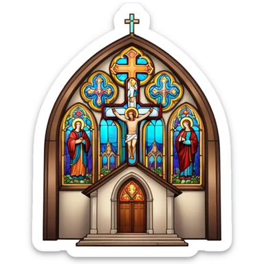 Church with cross and stained glass windows sticker